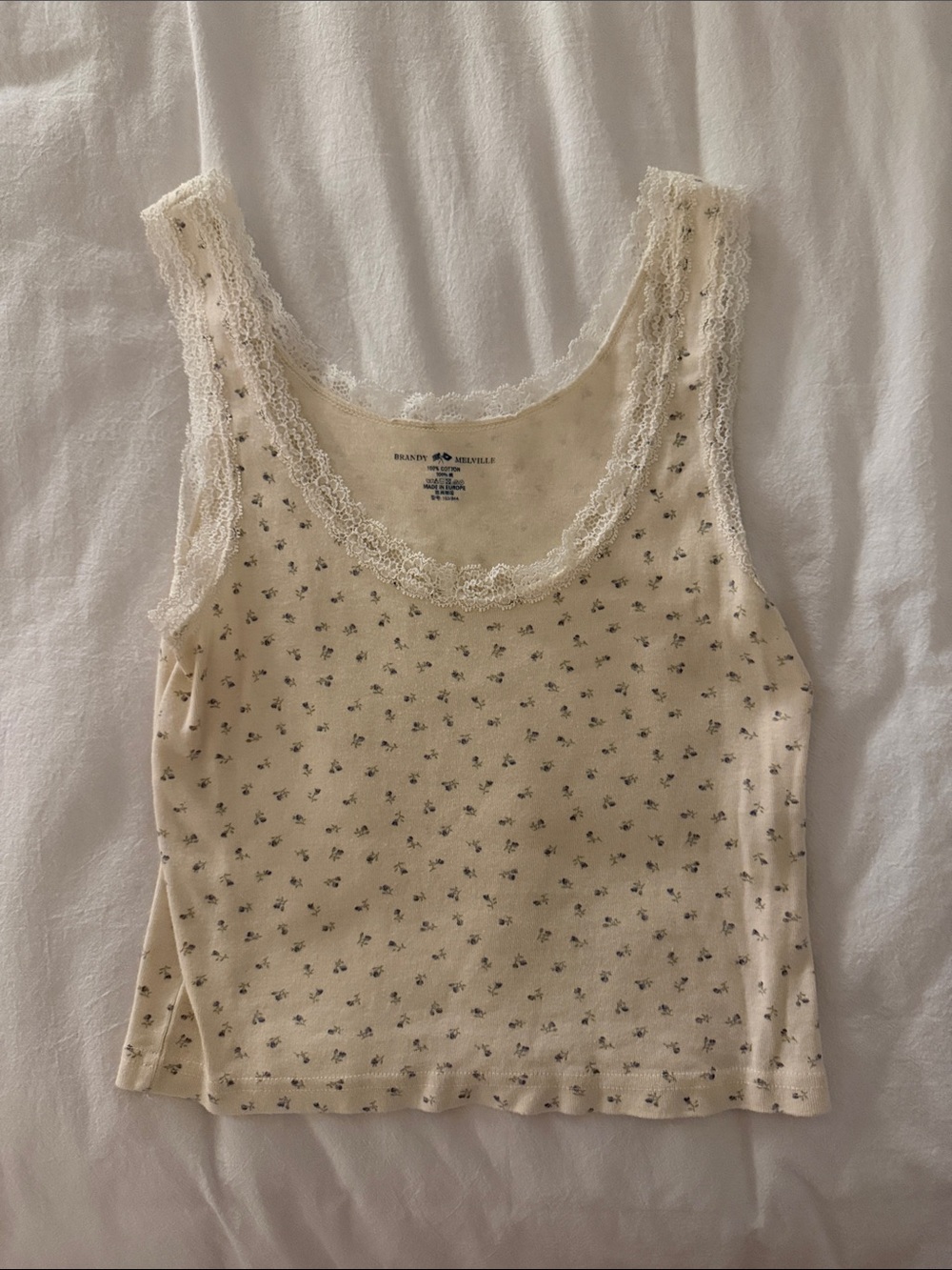 Brandy Melville Cream Floral Lace-Edge Tank